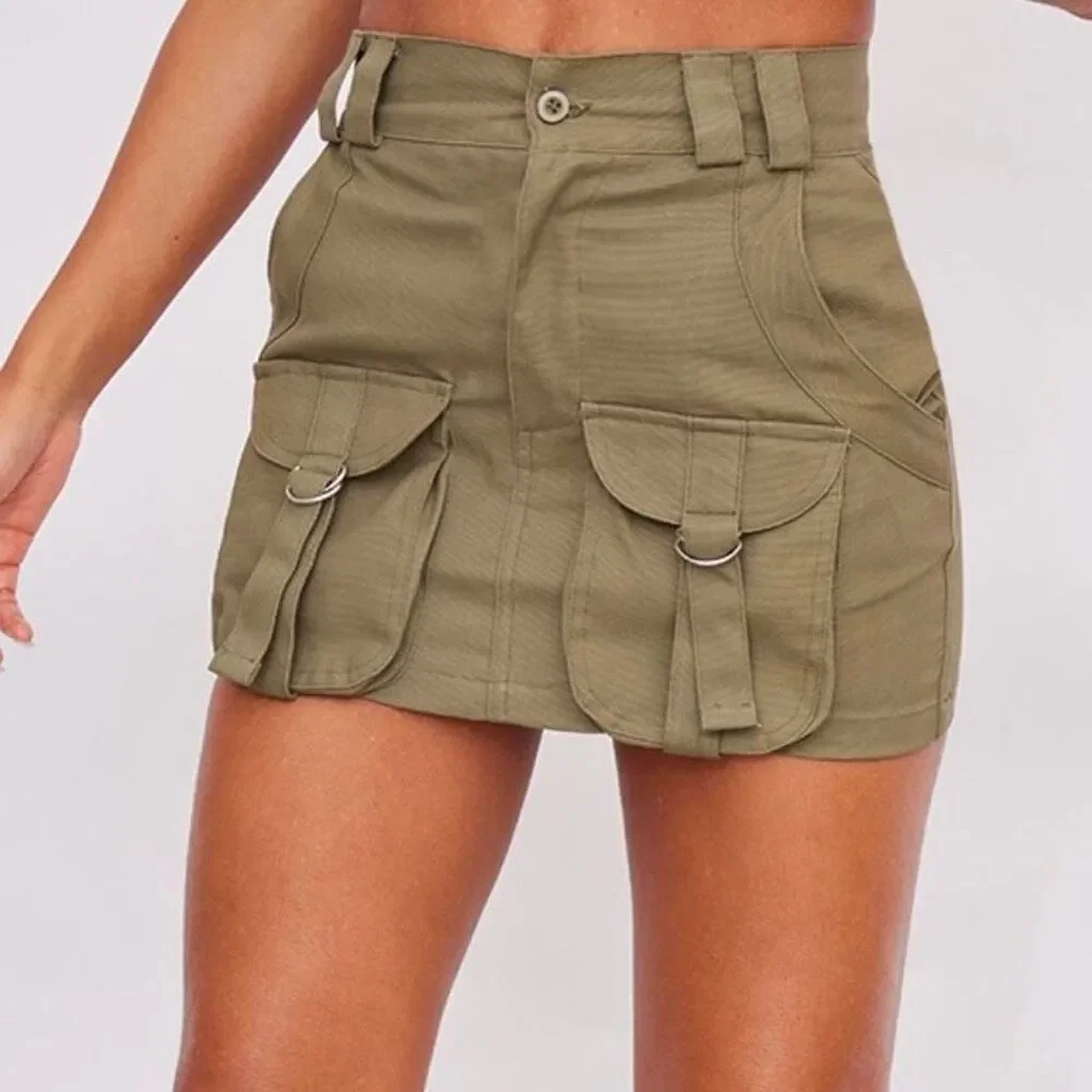 NWT prettylittlething cargo skirt micro mini skirt buckles straps front pockets